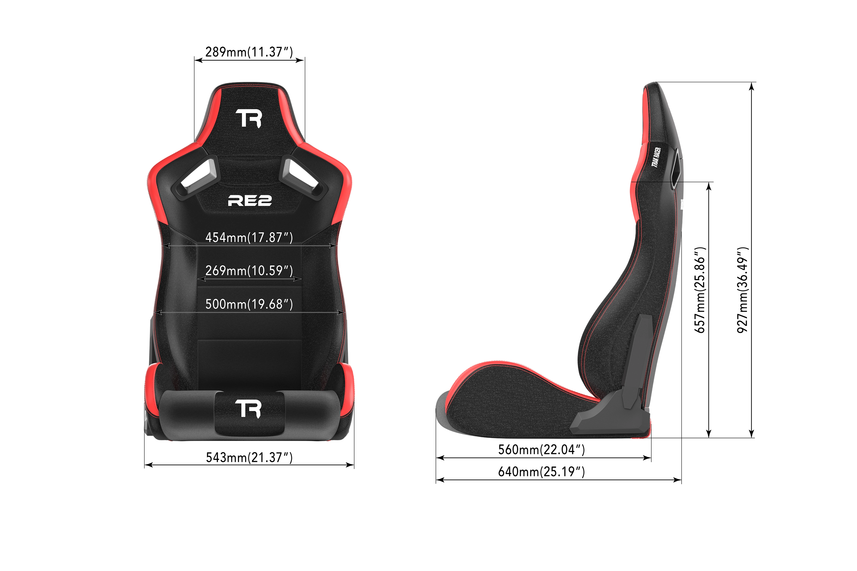 RE2 Recliner Sim Racing Seat – Premium Leather/Alcantara – Black and Red