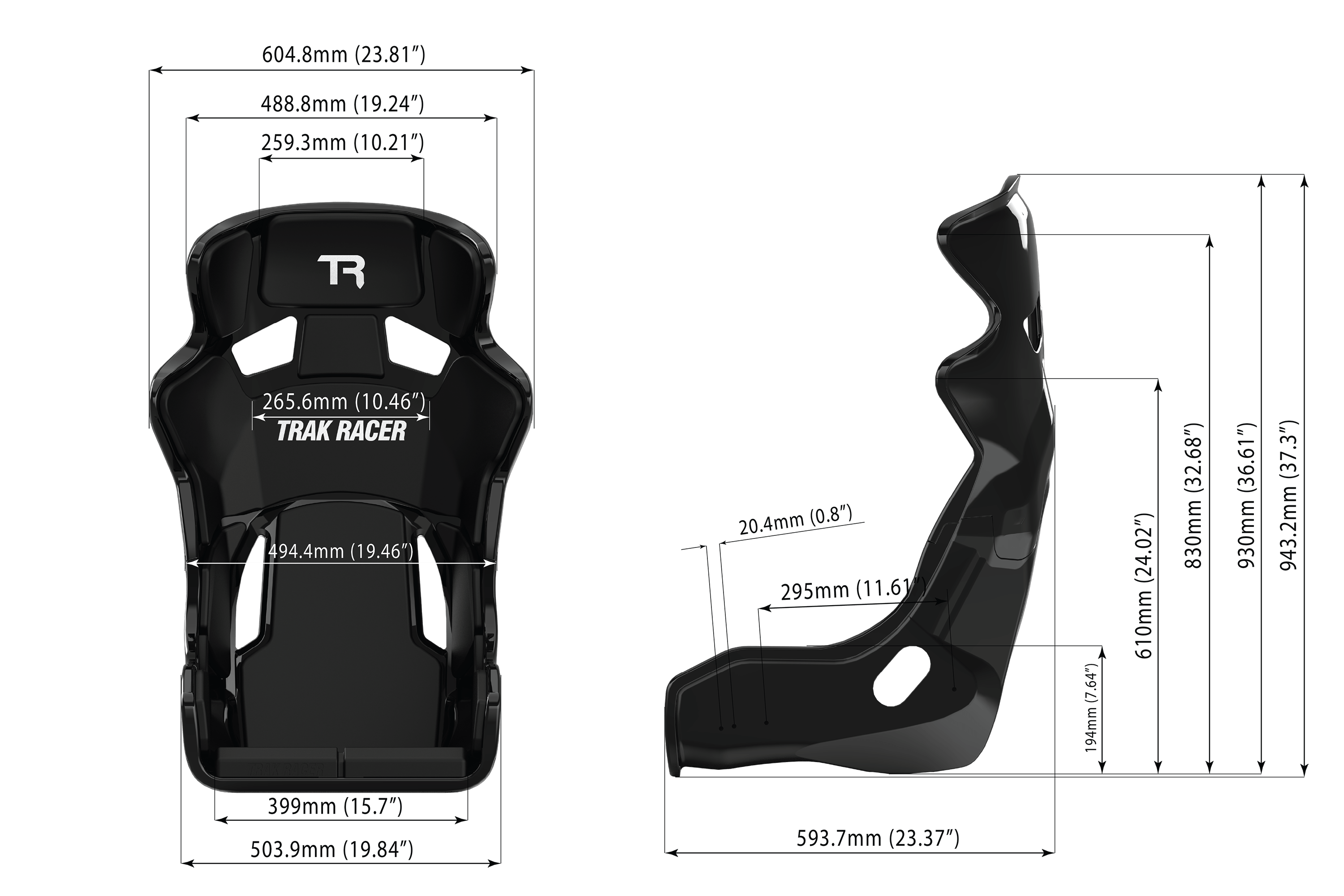 TR Series Fibreglass GT Sim Racing Seat — High Gloss Black