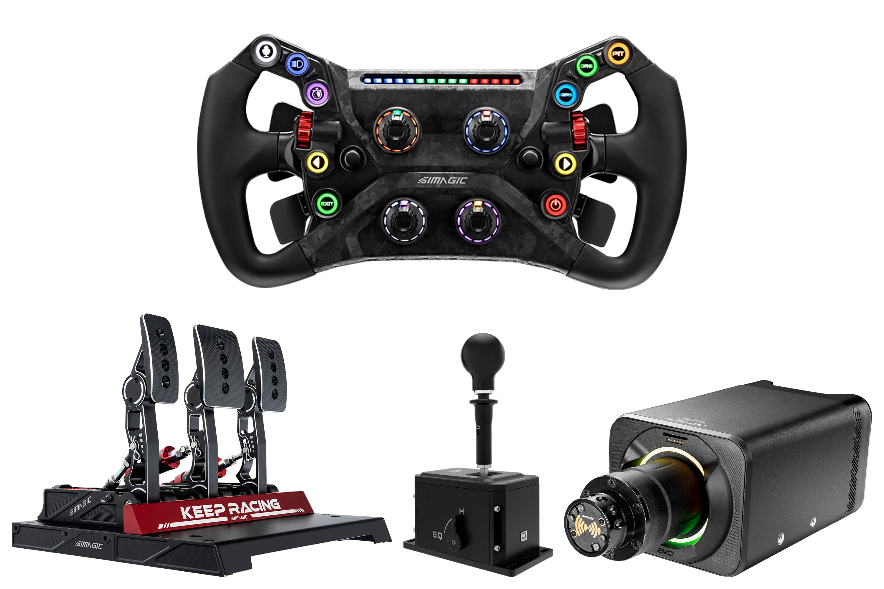 Simagic Alpha EVO Pro 18Nm Wheel Base, GT NEO Steering Wheel P1000 Pedal Set and Shifter Bundle