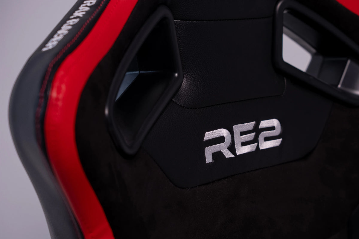 RE2 Dual-Lock Reclining Sim Racing Seat - Black/Red Leather-Style