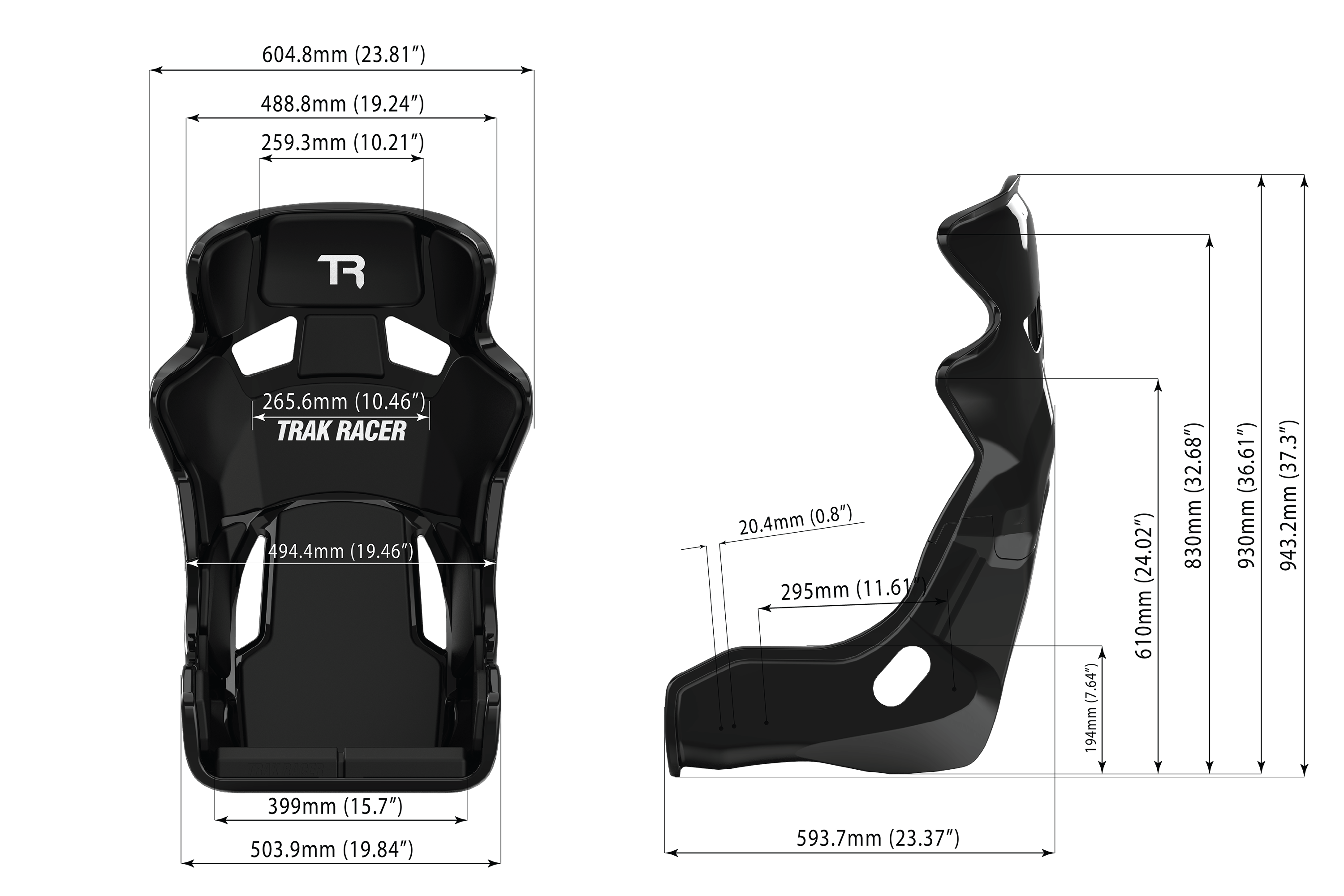 Black GT Style TR Series Fiberglass Seat