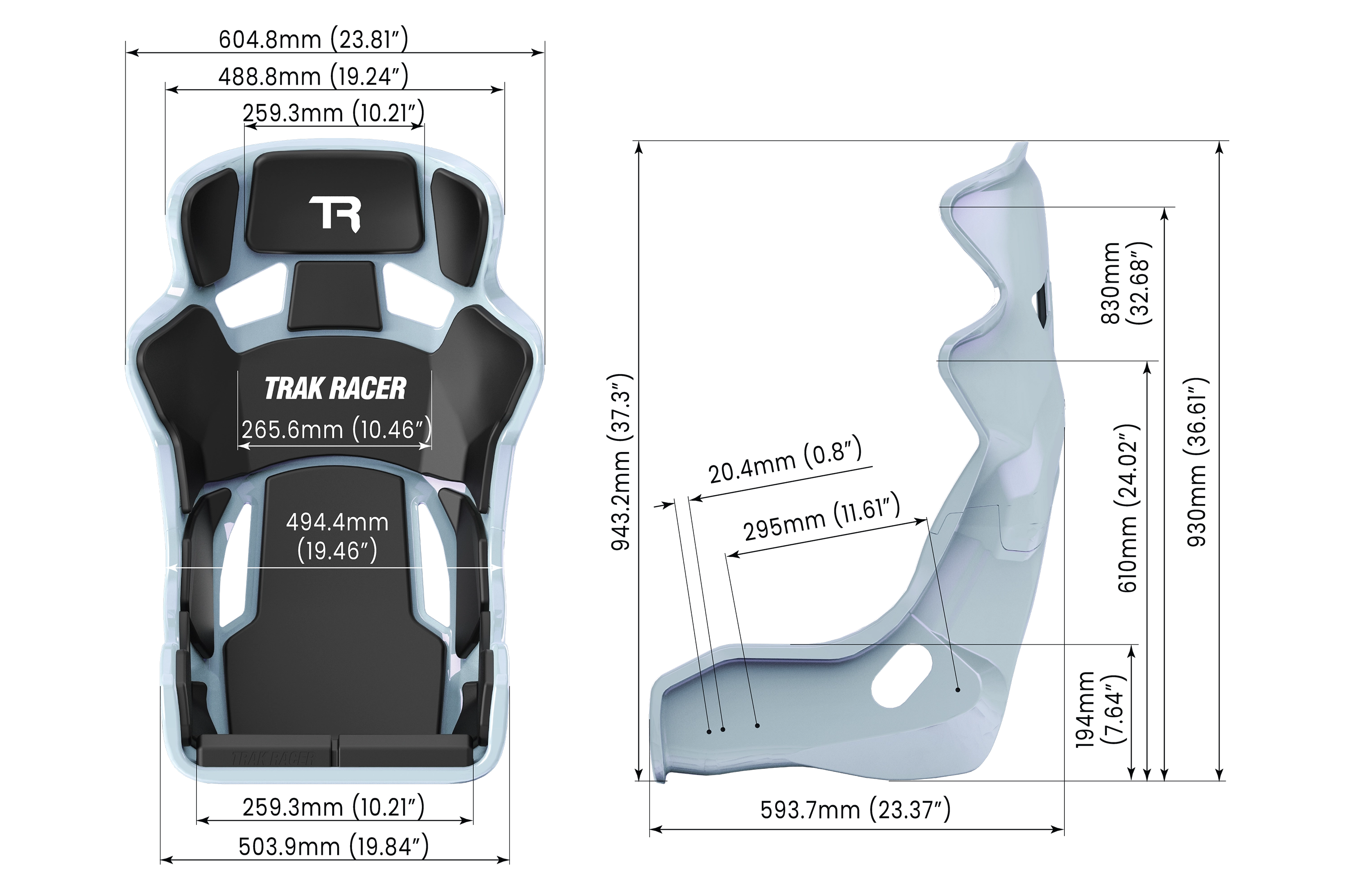 Pearl Blue GT Style TR Series Fiberglass Seat