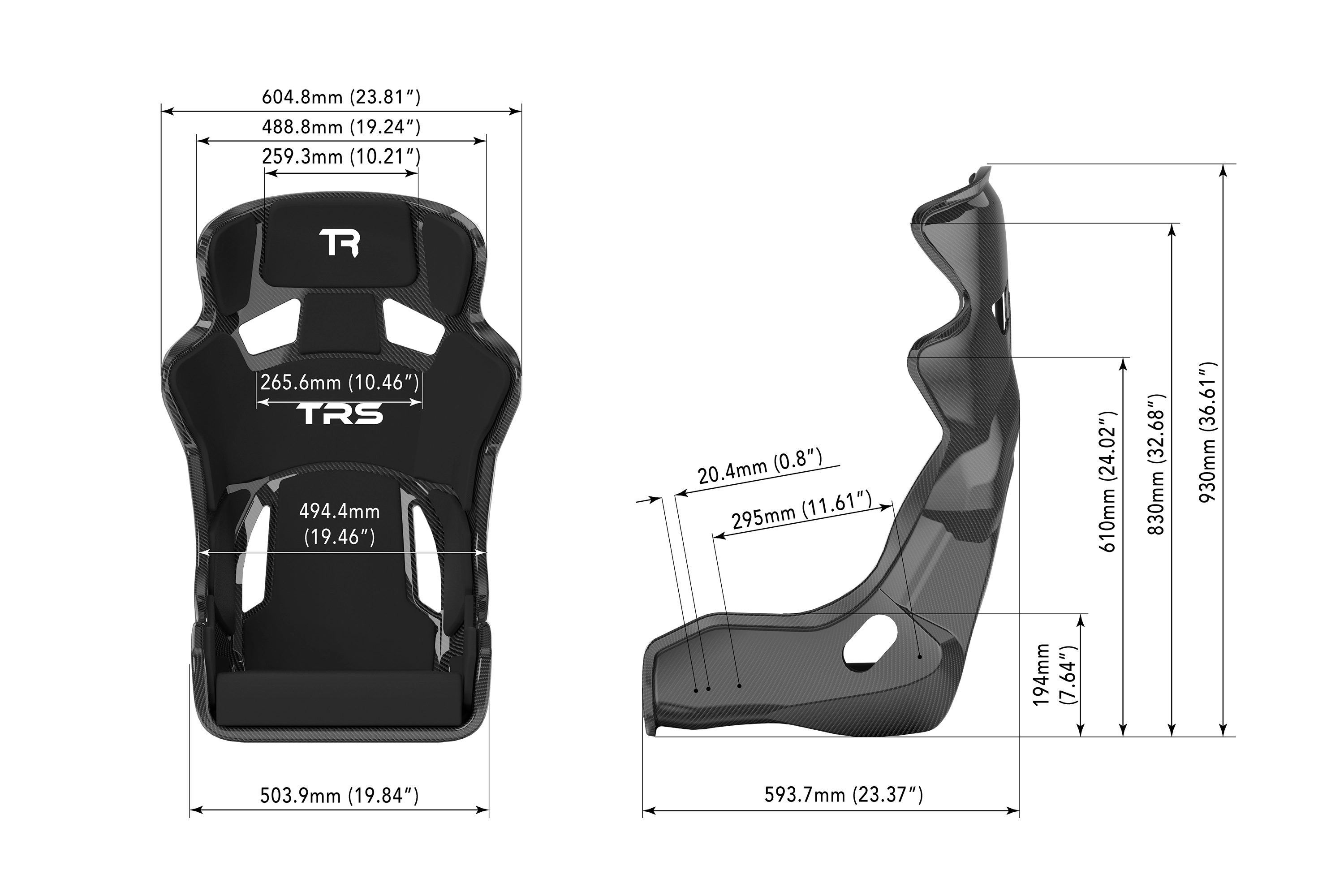TRS TR Series GT Pro Racing Bucket Seat - Full Dry Carbon Fiber