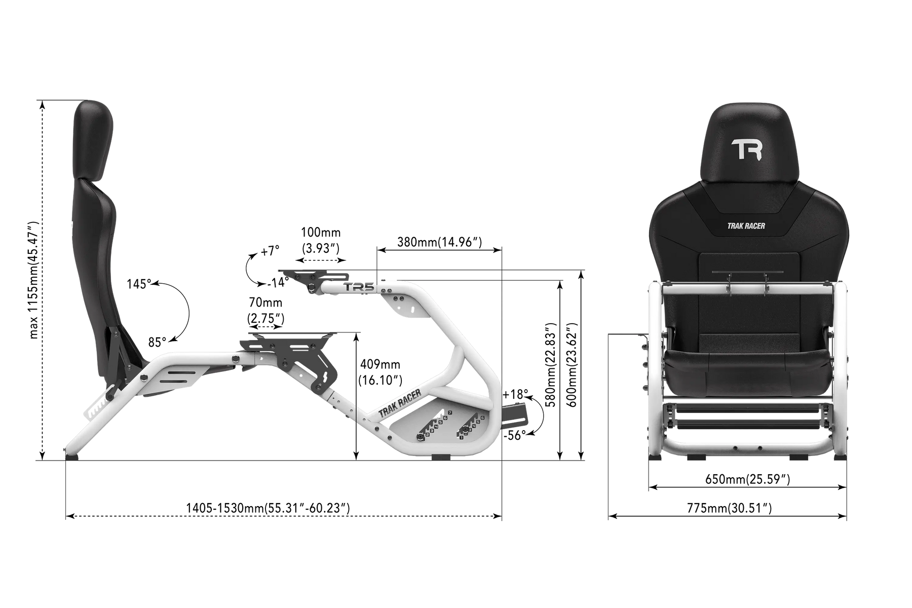 Trak Racer TR5 Hybrid Racing Simulator — dimensions diagram