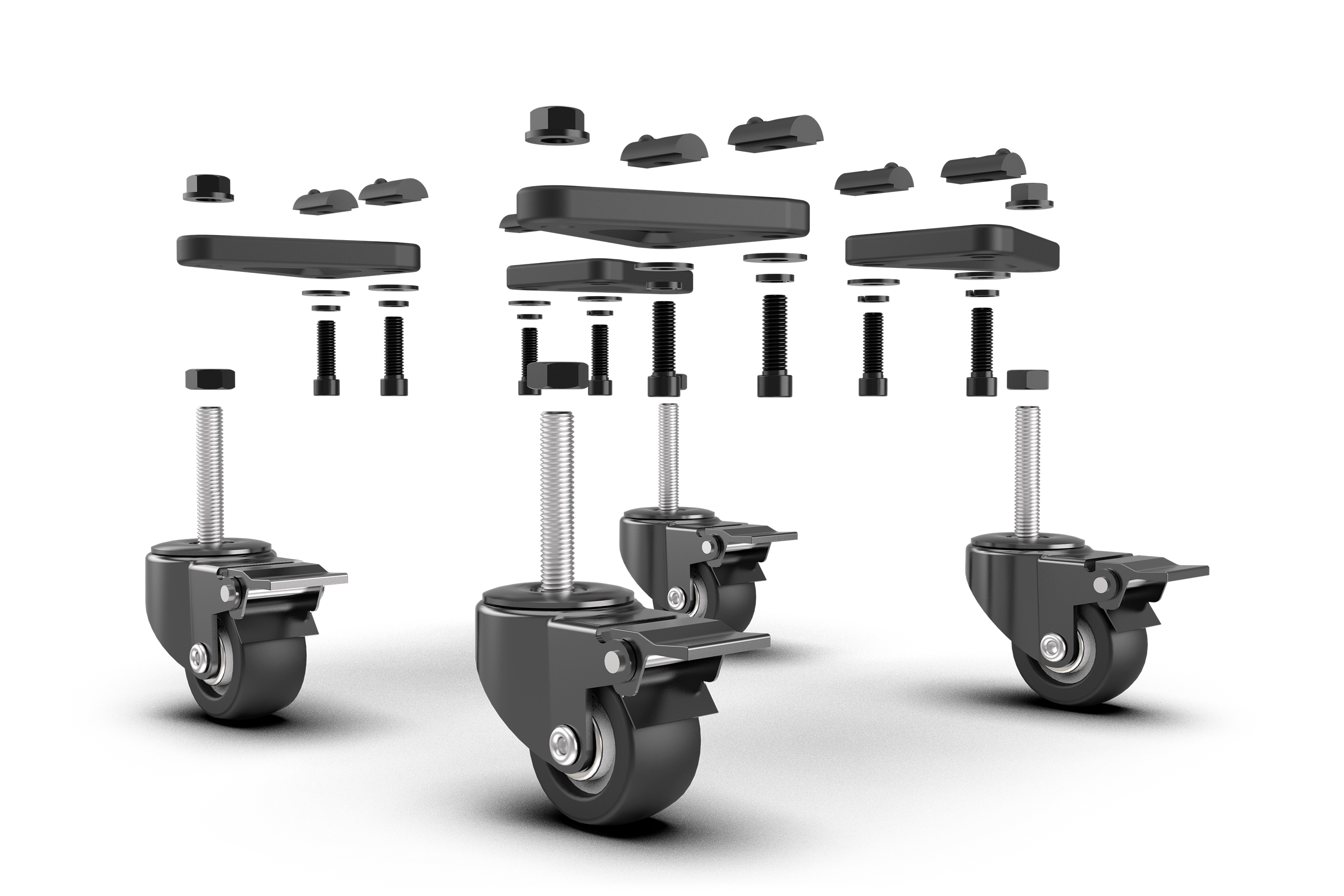 Universal Caster Wheels with Brake & Mounting Brackets